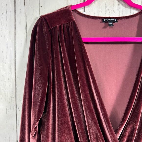 Express Velvet Wrap Bodysuit Burgundy Long Sleeve XS Holiday Night Out Elegant - Picture 3 of 16